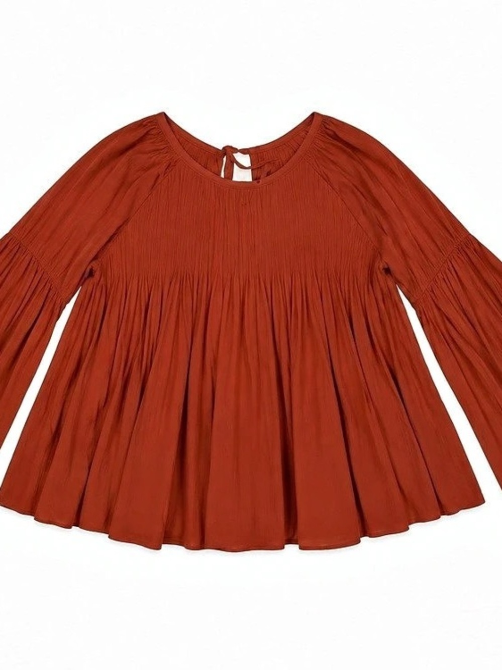 DO+BE Pleated Bell Sleeve Blouse in Rust Like New